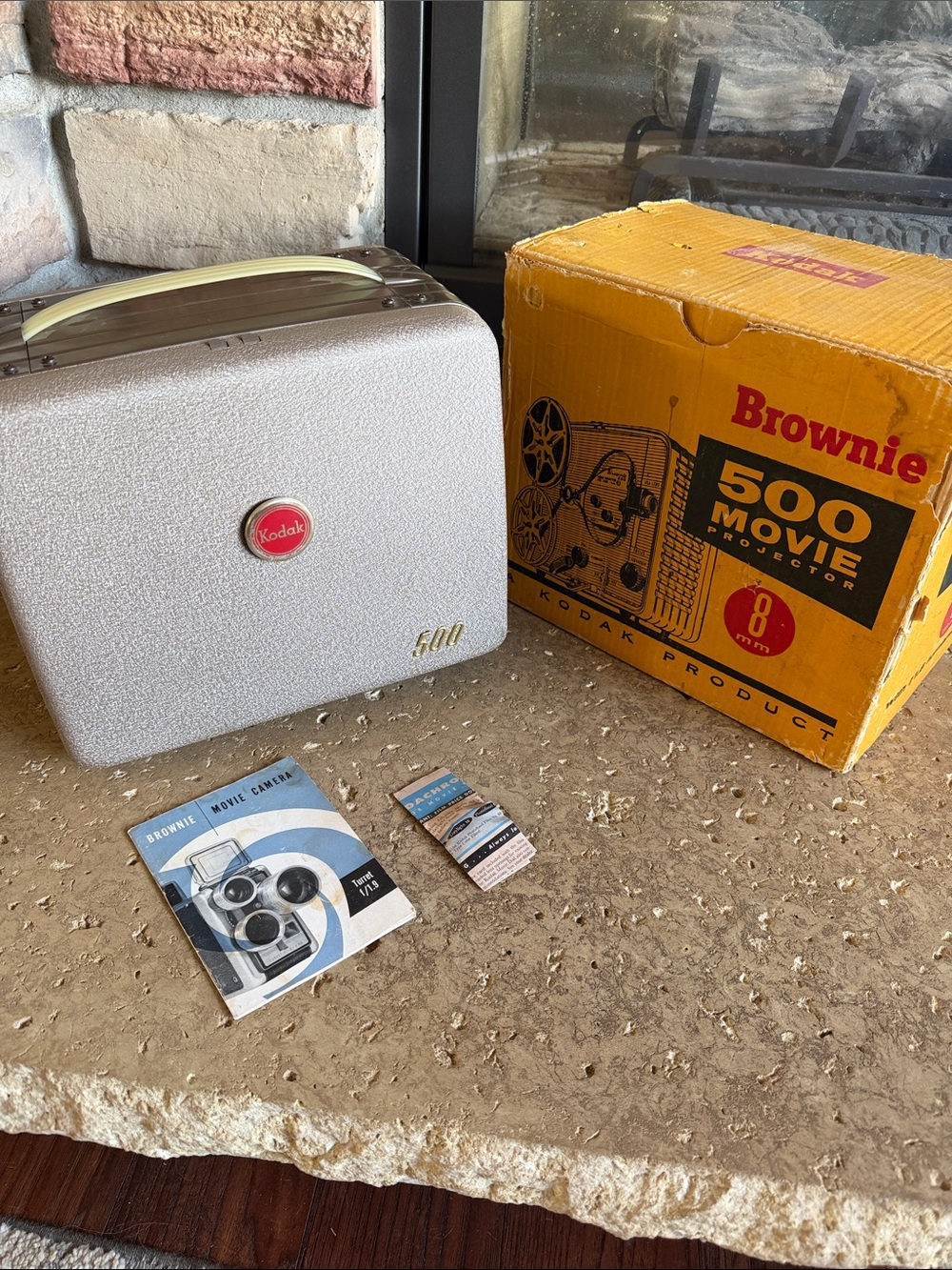 Vintage Kodak Brownie 500 Movie Projector in Cream original Yellow Box